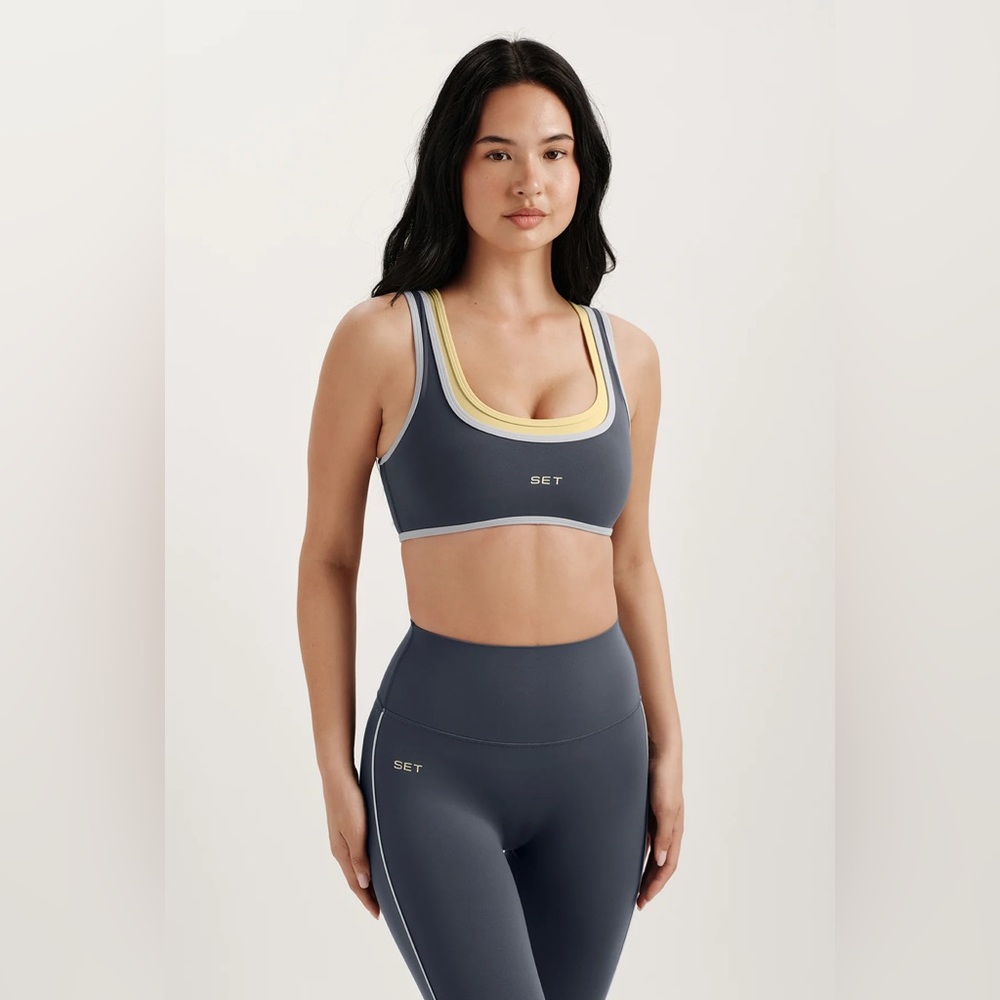 SET Active Gray Sports Bra with Yellow Trim